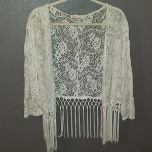 Lacy open cardigan with tassels
